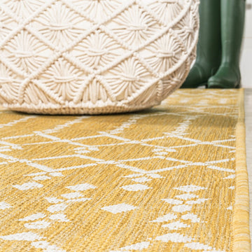 Ourika Moroccan Geometric Textured Weave Indoor/outdoor Square Rug